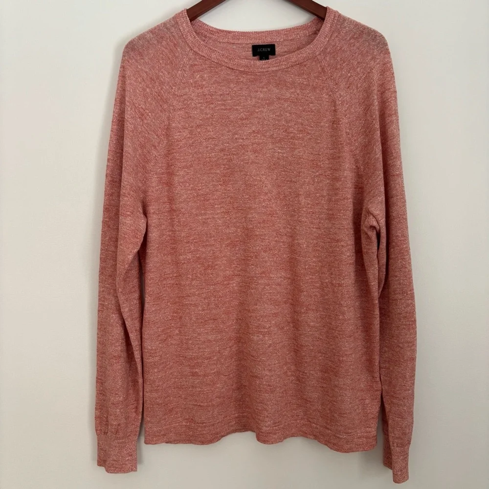 J.Crew Heathered Salmon Linen Cotton Crewneck Raglan Sweater Mens L Preppy